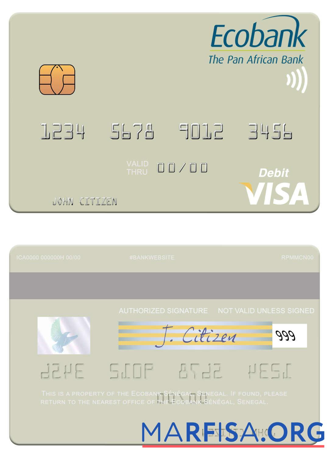 Printable Senegal Ecobank Sénégal visa debit card sample